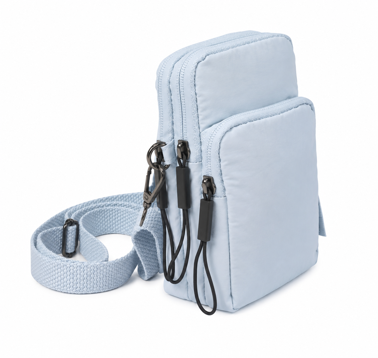 (image for) 2308 Ice Blue Compact Twin Top Zip X-Body Phone Crinkled Nylon